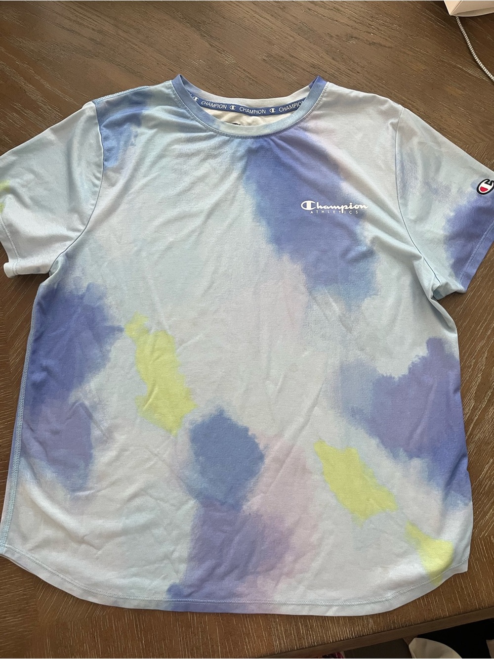 Champion Women's Short Sleeve Tie-Dye Tee in Light Blue, Purple & Yellow